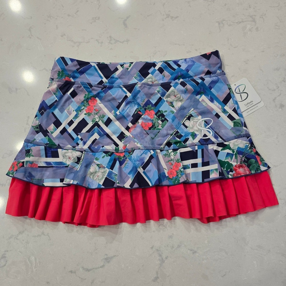 Sofibella Scribe 14" Skort Women Large Floral Geometric Pleated Tennis Skirt NWT